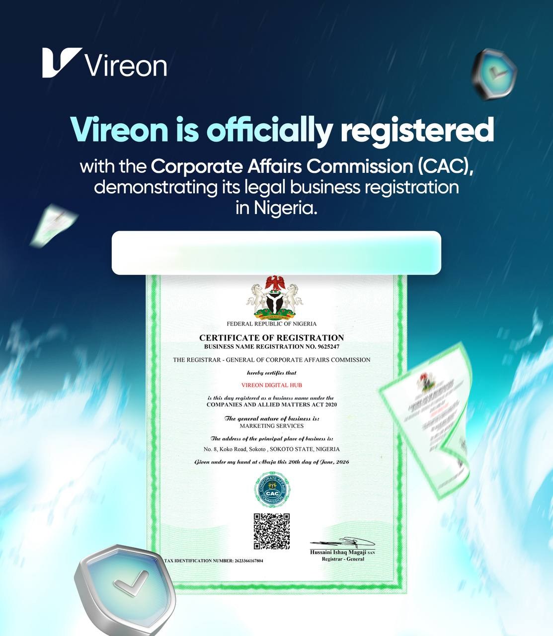 Vireon Corporate Affairs Commission registration flyer