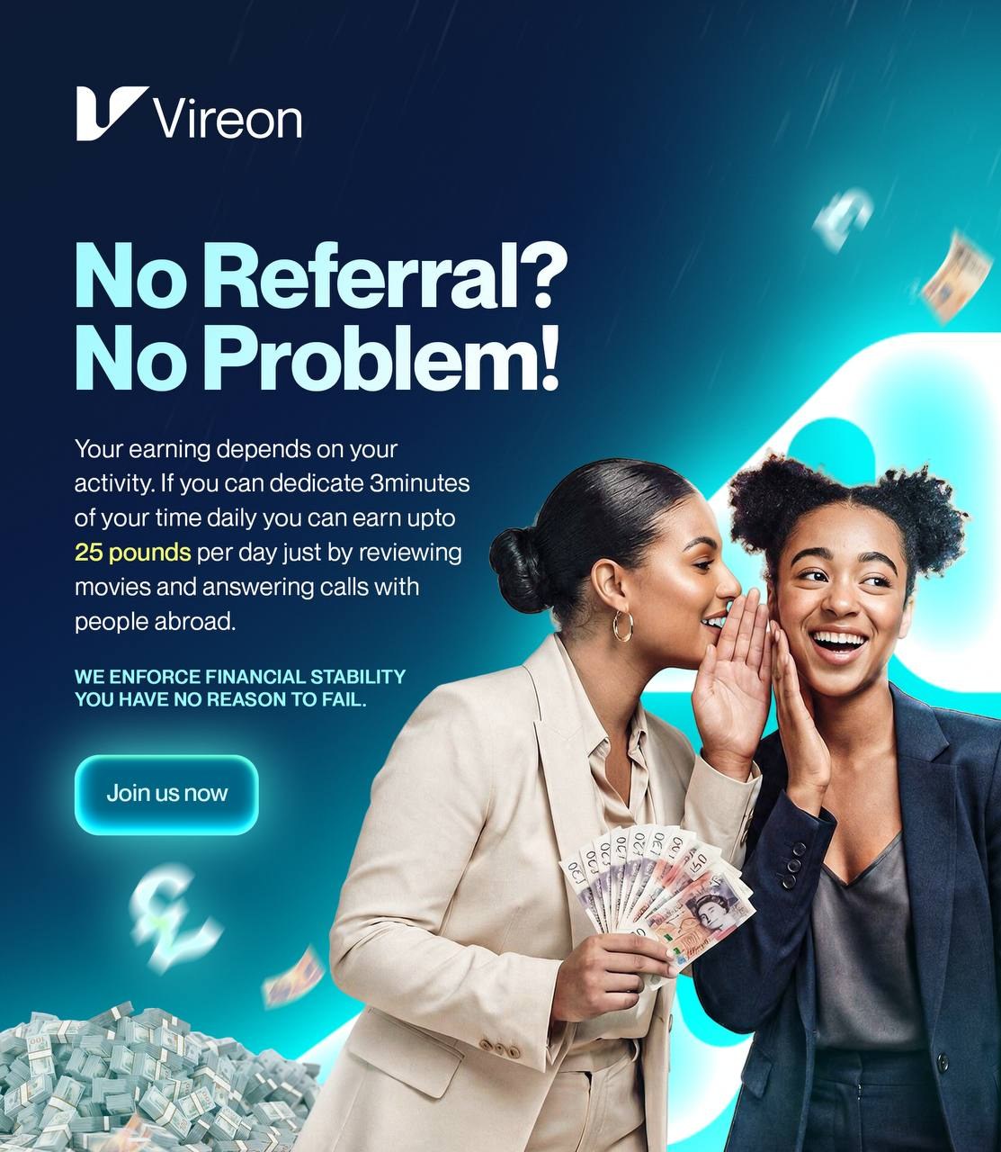 Vireon no-referral earning flyer